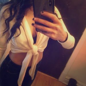 NWT Urban Outfitters cream crop tie-front cardigan